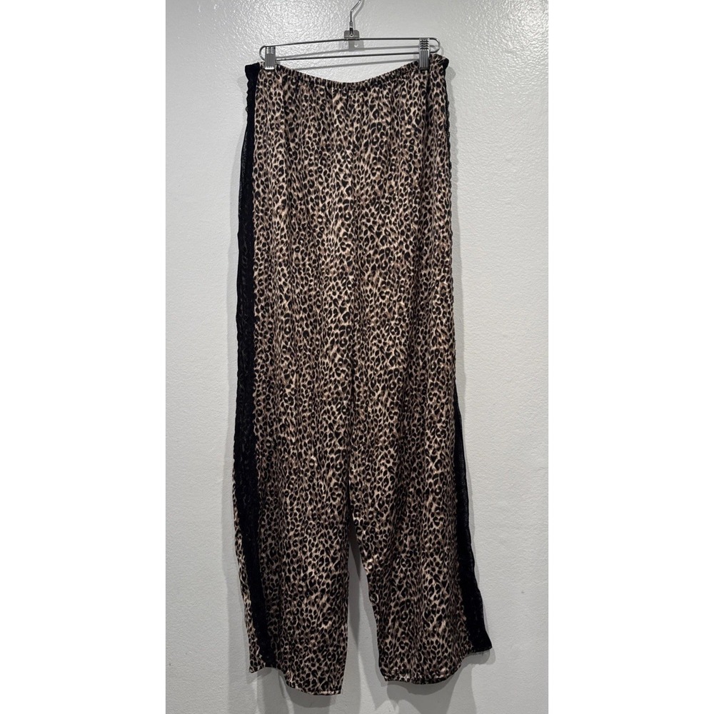 Florence By Mills Pajama Pants Womens Size Medium Leopard Print Sheer Lace Sides
